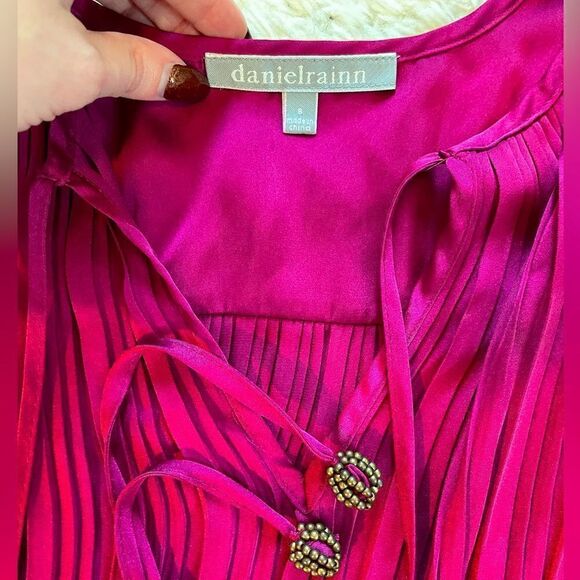 Anthropologie Pink Pleated Blouse with beaded tassels - Picture 6 of 6